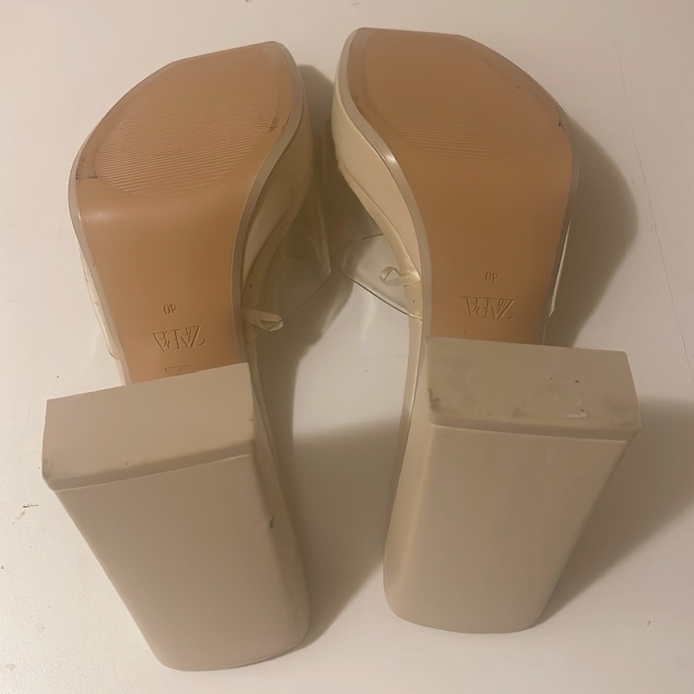 Zara Heels Slip-on Platform Cocktail Ivory Solid Shoes - Picture 4 of 8